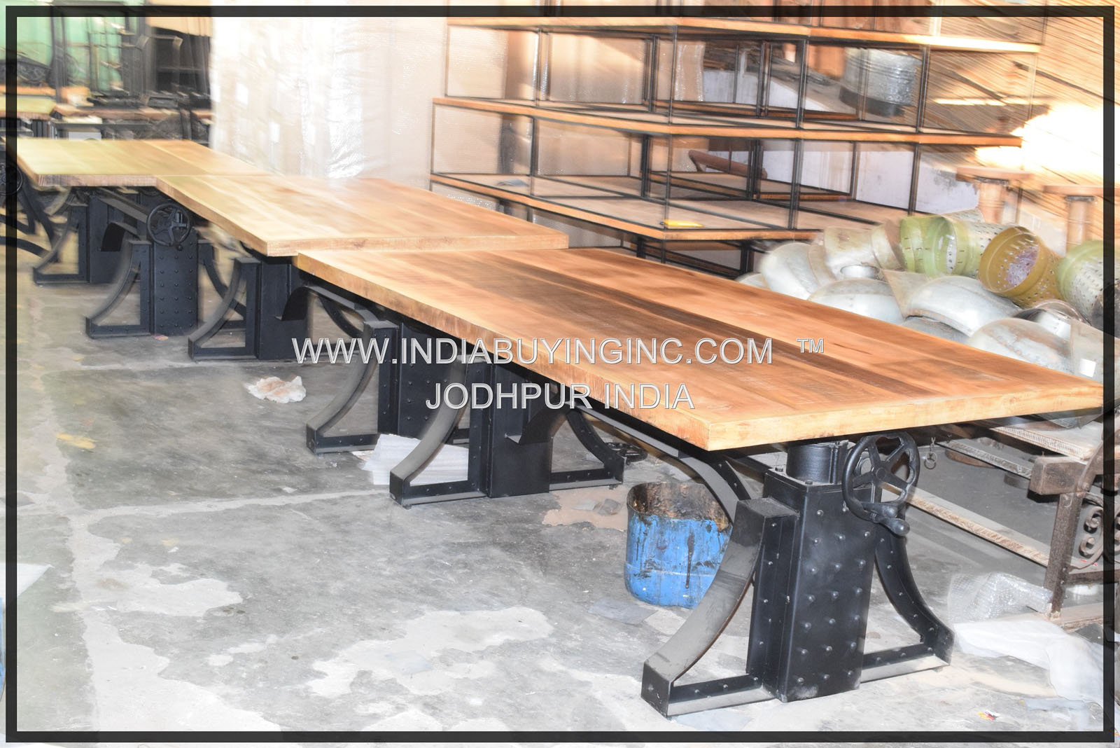 Industrial design long dining table Adjustable heights