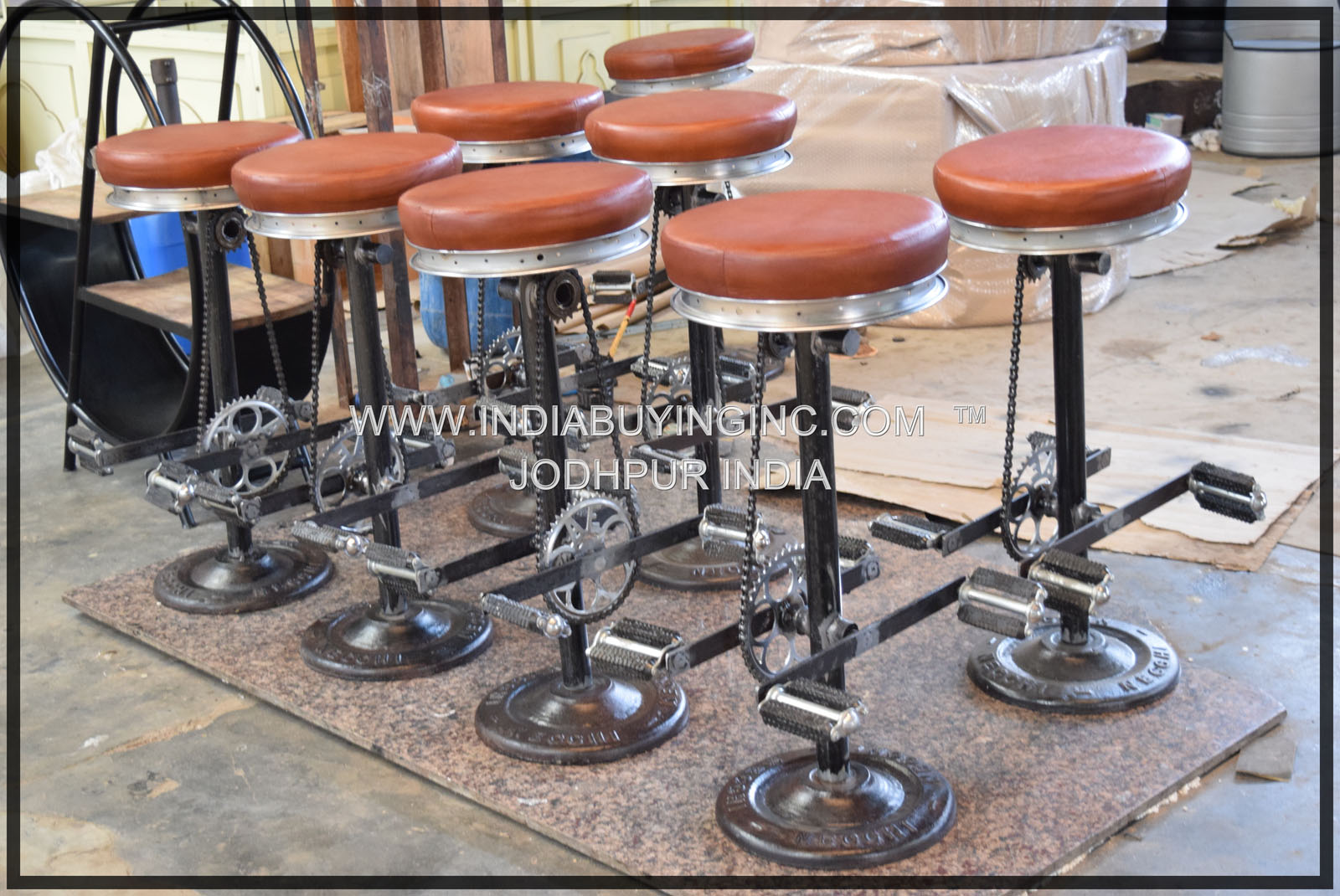 Iron leather seat bar stool