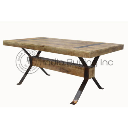 Table de salle à manger industrielle moderne avec pieds en fer et bois