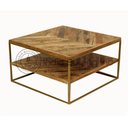 Iron frame square coffee table wooden top