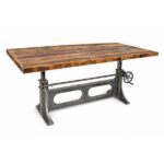 IBIC-9463 - Cast Iron Crank Mechanism Industrial Vintage Base Mango Wood Top Dining Table