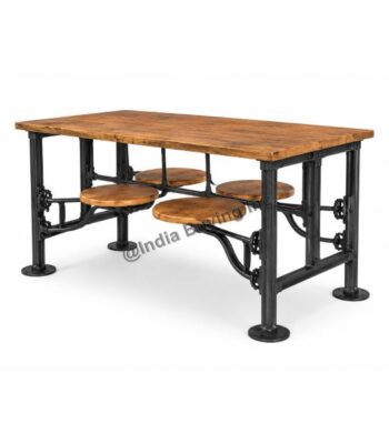 Industrial swing seat canteen table with wood top