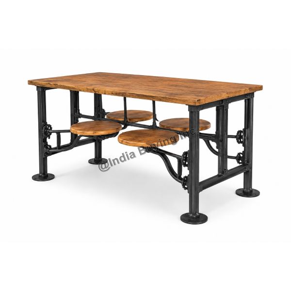 Industrial swing seat canteen table with wood top