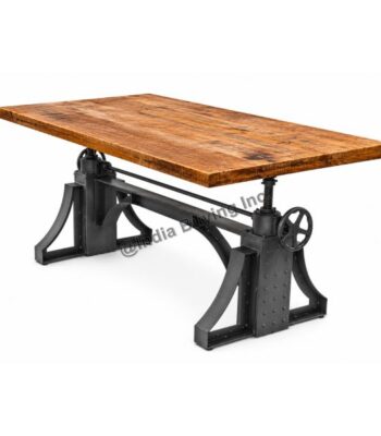 Metal rivet crank mechanism dining table wooden top