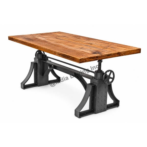 Metal rivet crank mechanism dining table wooden top
