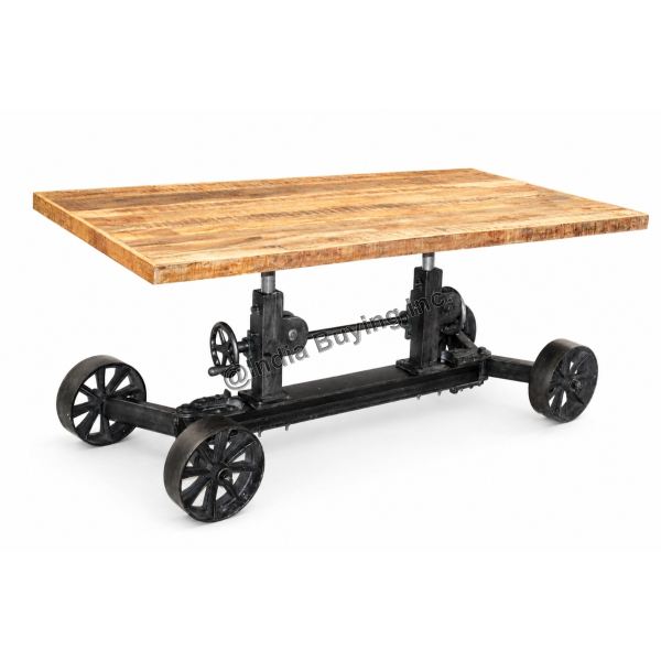 Train wheel crank mechanism dining table
