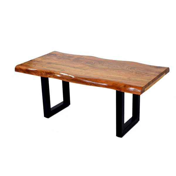 Iron base live edge top dining table
