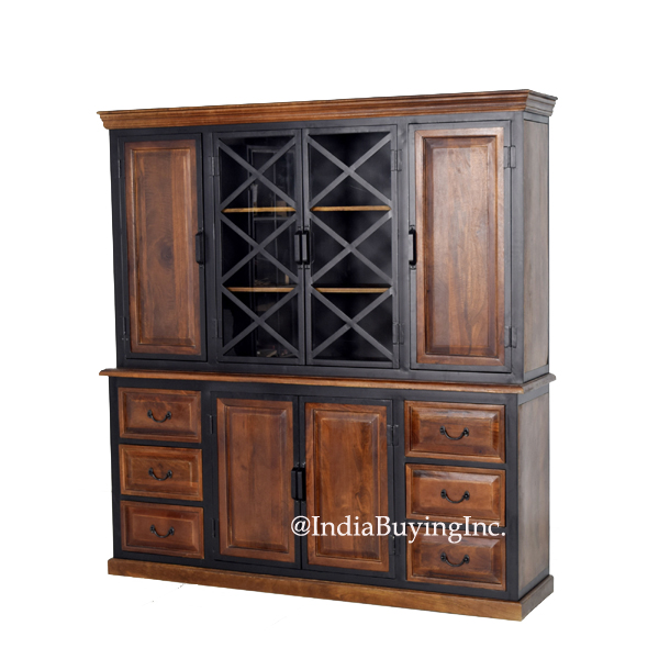 Solid wood industrial design double part cabinet