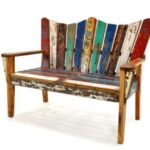 Rustic reclaimed wood bench with rough mango wood texture and industrial antique finish for modern interiors