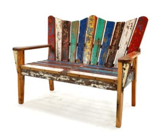 Rustic reclaimed wood bench with rough mango wood texture and industrial antique finish for modern interiors