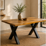 Industrial mango wood dining table with black metal legs