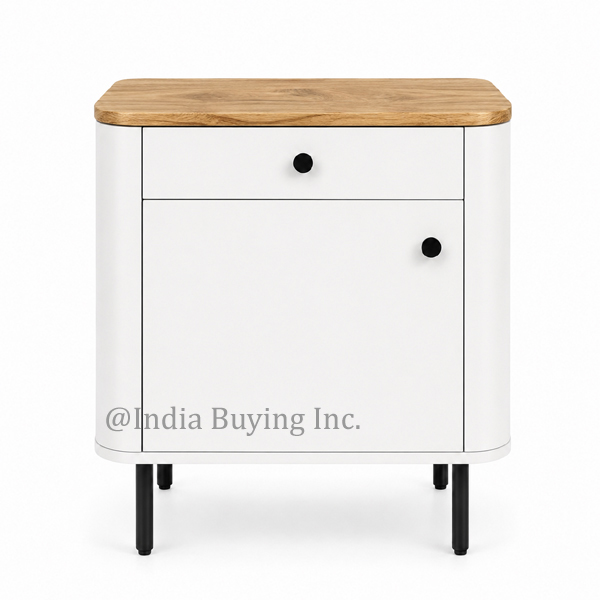 solid mango wood furniture factory white chest of drawers natural wood top and sleek black metal legs IBIC-10020 - Image 1