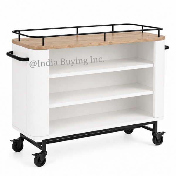 solid mango wood kitchen trolly Modern industrial rolling cart ibic-10021 - Image 1