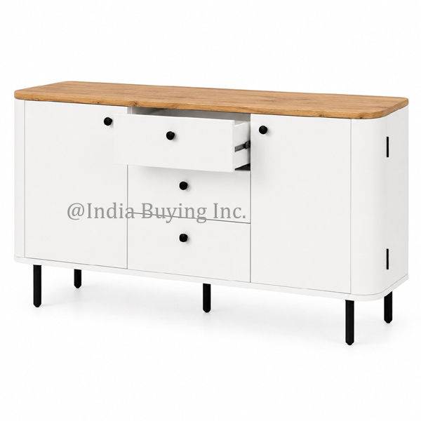 Mango wood storage cabinet white finish Modern white finish solid mango wood sideboard ibic-10024 - Image 1