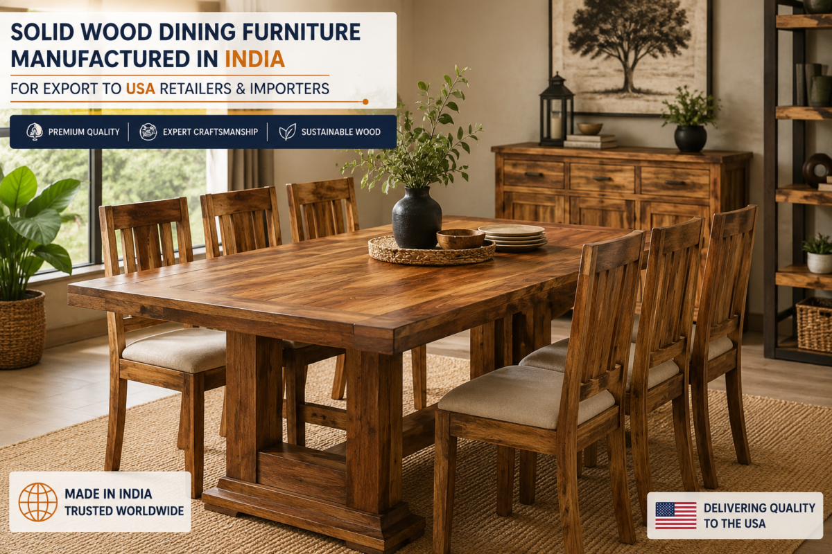 Solid wood dining furniture manufactured in India for export to USA retailers and importers
